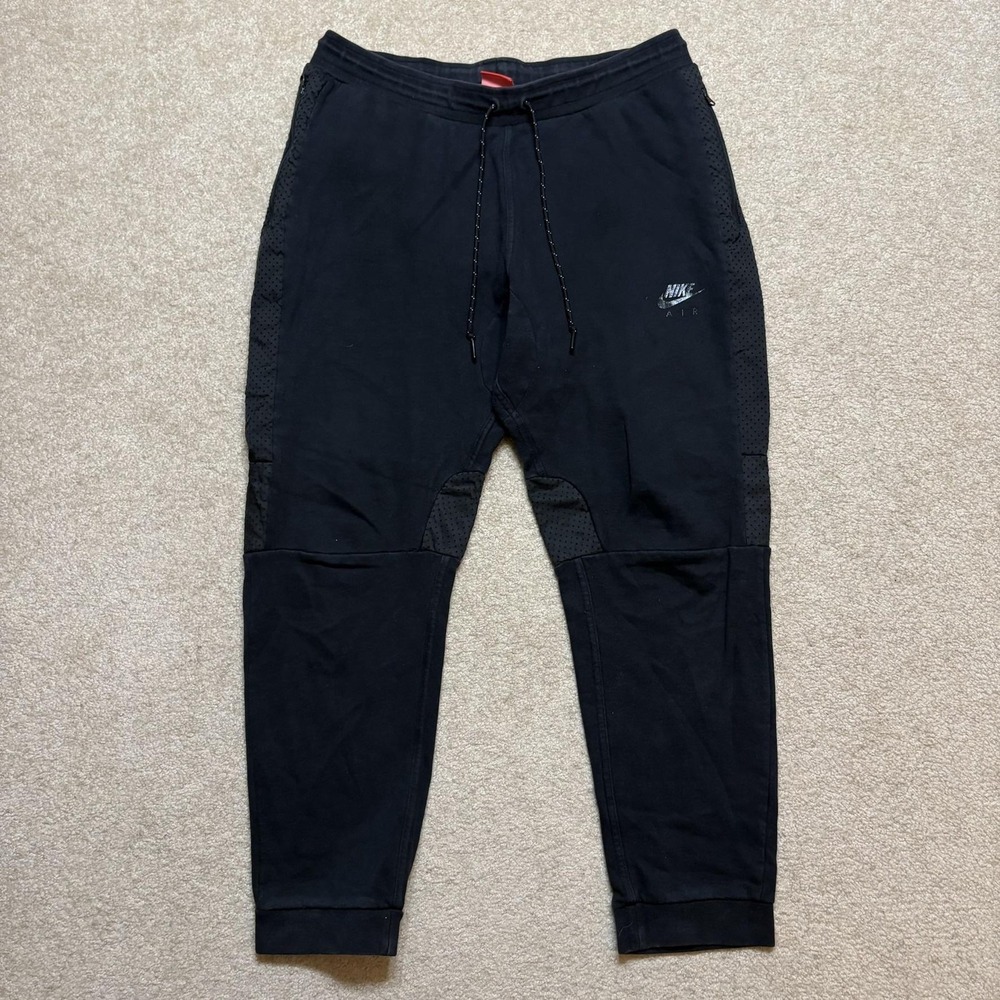 Nike Sweatpants Mens Large Black Fleece Jogger Pants Zip Pockets Lounge Nike Air